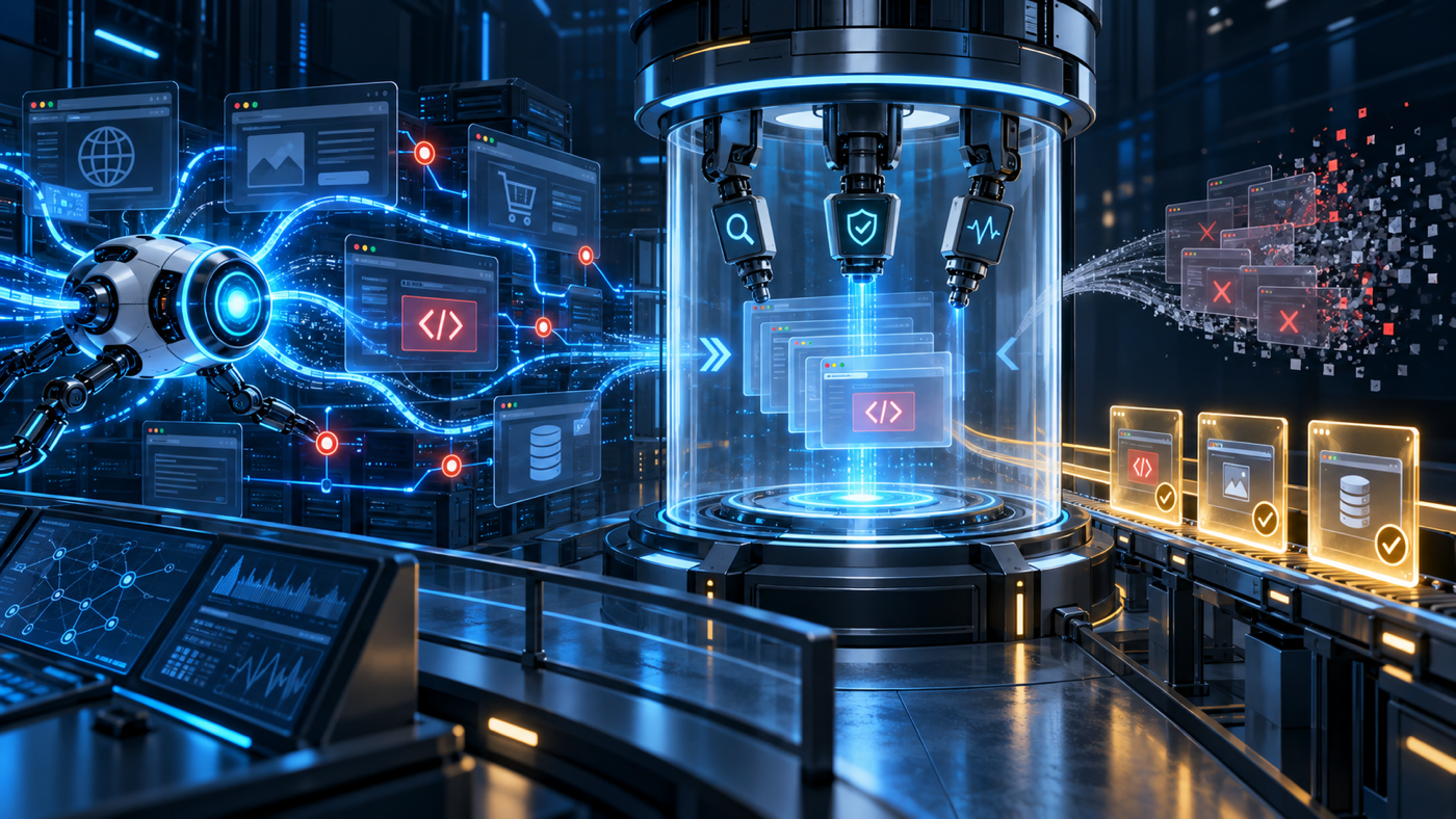 An AI security agent investigates web applications and sends suspected flaws through a controlled exploit-validation chamber before verified findings emerge.